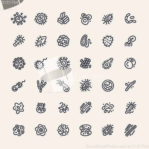 Image of Set of 36 Icons with Bacteria and Germs