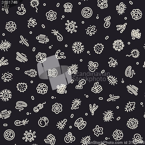 Image of Dark Seamless Pattern with Bacteria and Germs
