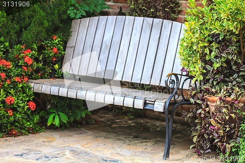 Image of Old Wooden Bench in the garden