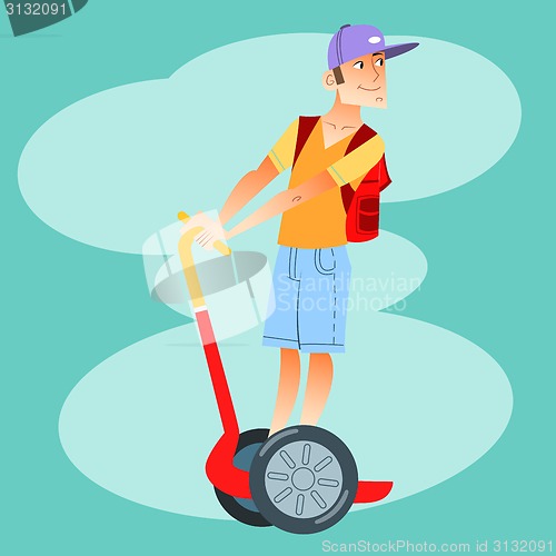 Image of young tourist on electric scooter