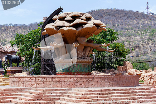 Image of Gigantic monkey statues on fountain in famous Lost City