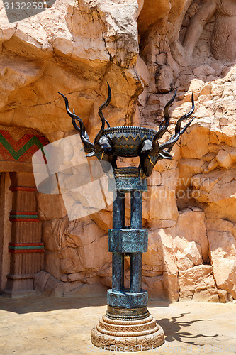 Image of sculpture behind entry to bridge in Sun City, South Africa