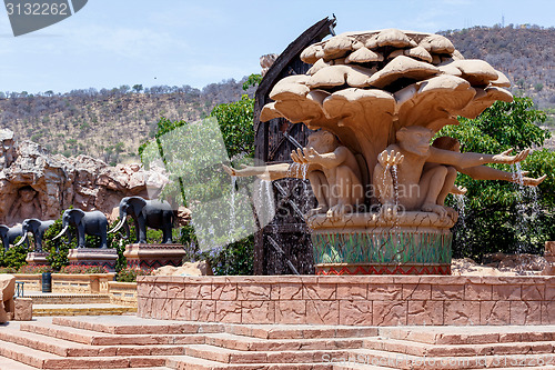 Image of Gigantic monkey statues on fountain in famous Lost City