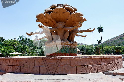 Image of Gigantic monkey statues on fountain in famous Lost City