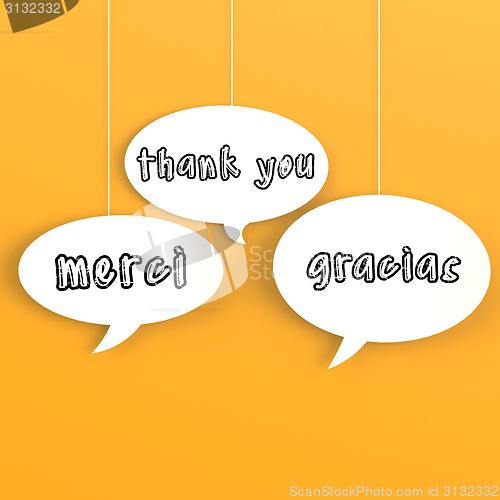 Image of Thank you in foreign languages in the bubble speech 