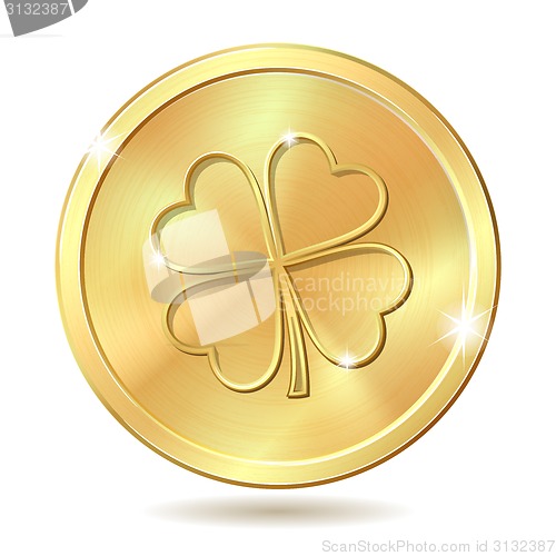 Image of Golden coin with clover.