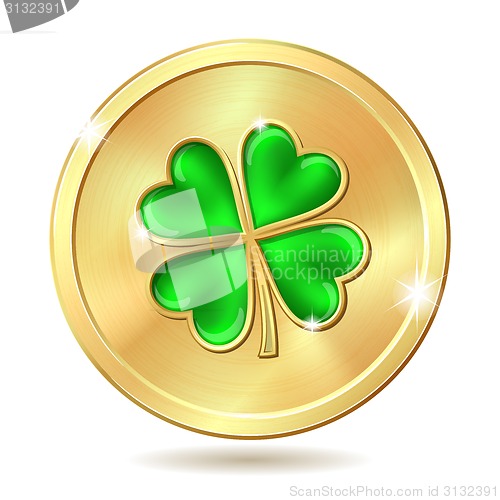 Image of Golden coin with clover.