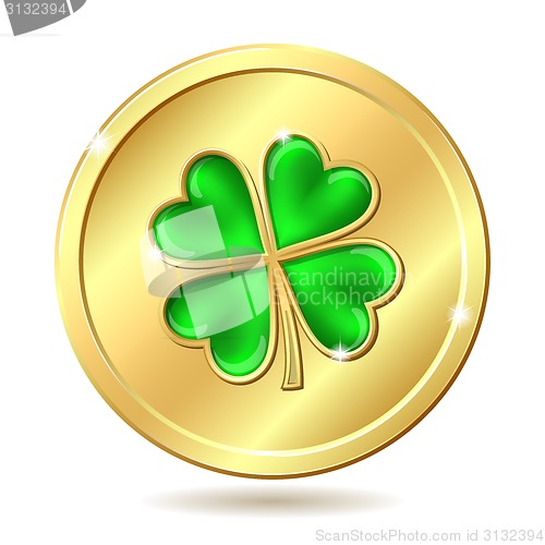 Image of Golden coin with clover.