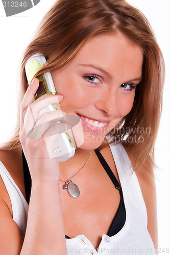 Image of Young beautiful woman with cellphone