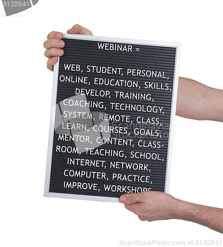 Image of Webinar concept in plastic letters on very old menu board