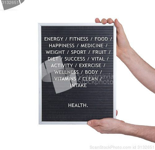 Image of Health concept in plastic letters on very old menu board