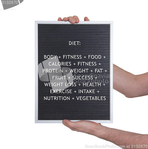 Image of Diet concept in plastic letters on very old menu board