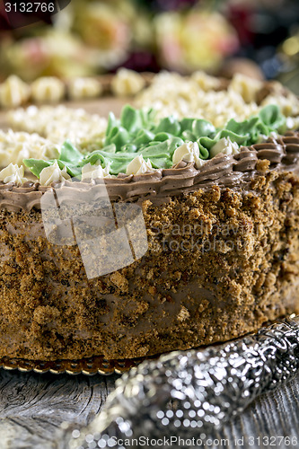 Image of Cake with cream Charlotte closeup.