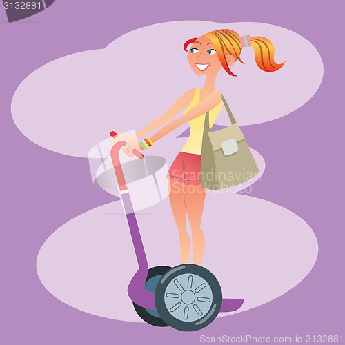 Image of Girl tourist traveling on a scooter