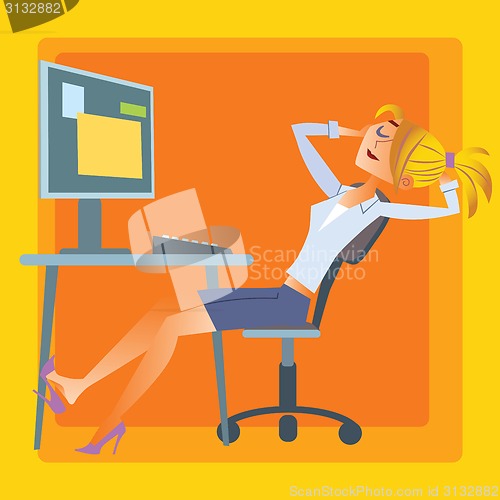 Image of girl office resting computer