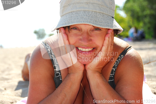 Image of Mature woman beach