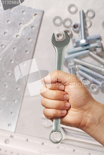 Image of Hand holding spanner