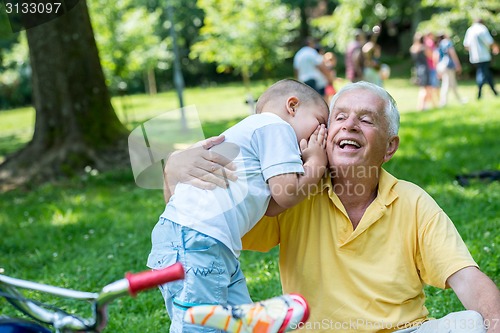 Image of grandfather and child have fun  in park