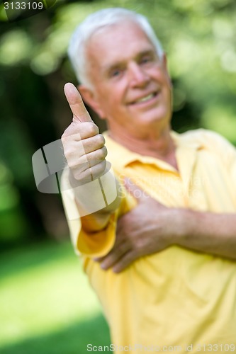 Image of grandfather and child in park using tablet