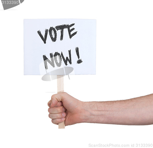 Image of Hand holding sign, isolated on white