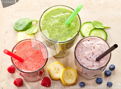 Image of glasses of various smoothies