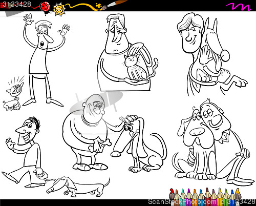 Image of people with pets coloring page