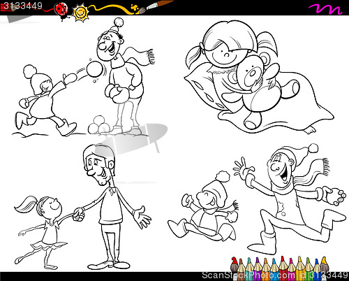 Image of family coloring page cartoon set