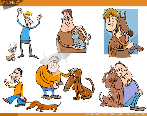 Image of people with pets cartoon set