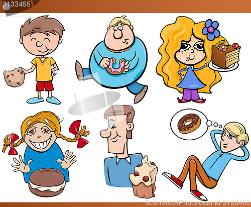 Image of kids and sweets set cartoon