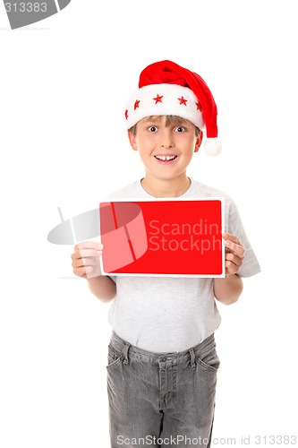 Image of Boy with Christmas Message or Sign