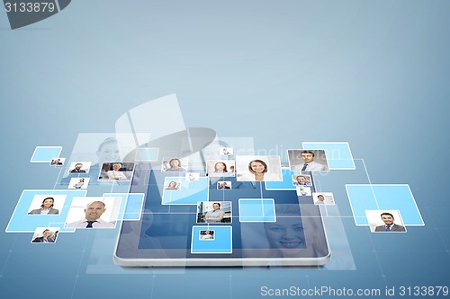 Image of pictures of businesspeople over tablet pc