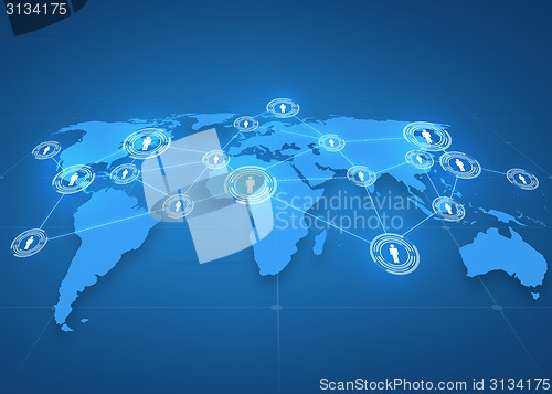 Image of world map projection over blue background