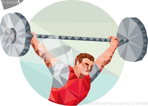 Image of Weightlifter Lifting Barbell Circle Low Polygon
