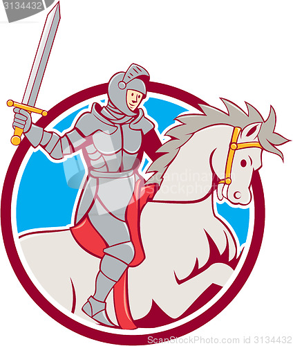 Image of Knight Riding Horse Sword Circle Cartoon