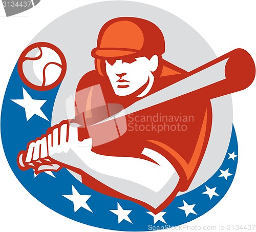 Image of Baseball Player Batter Stars Circle Retro