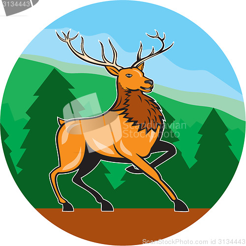 Image of Red Stag Deer Side Marching Circle Cartoon