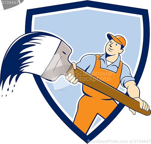 Image of House Painter Giant Paintbrush Shield Cartoon
