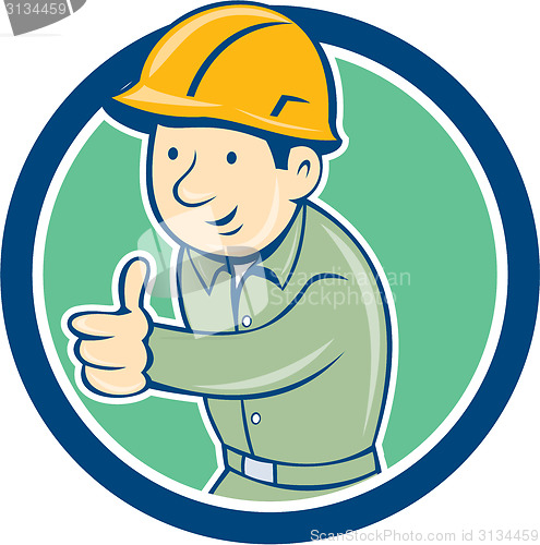 Image of Builder Construction Worker Thumbs Up Circle Cartoon