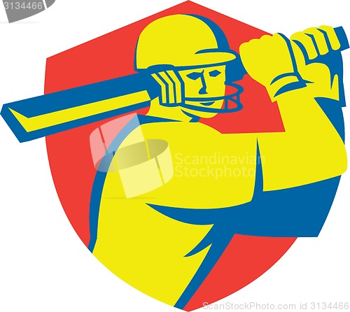 Image of Cricket Player Batsman Batting Shield Retro
