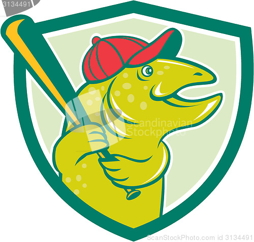 Image of Trout Fish Baseball Batting Shield Cartoon