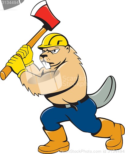 Image of Beaver Lumberjack Wielding Ax Cartoon