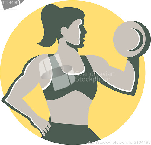 Image of Female Lifting Dumbbell Circle Retro