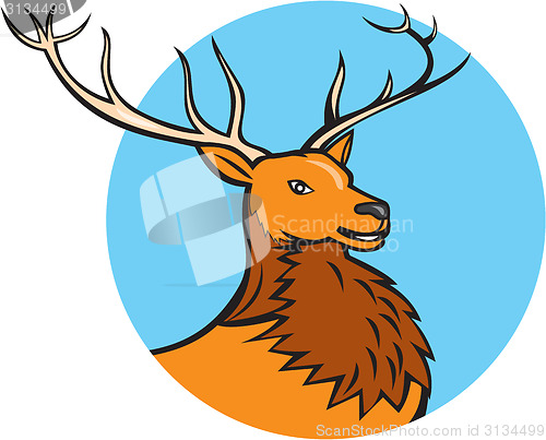 Image of Red Stag Deer Head Circle Cartoon