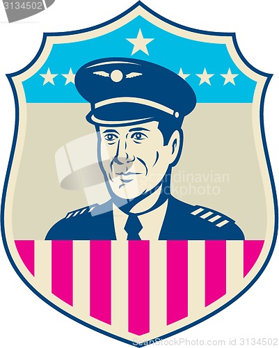 Image of American Airline Pilot Aviator USA Flag Shield Retro