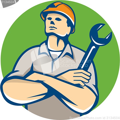 Image of Builder Arms Crossed Wrench Circle Retro