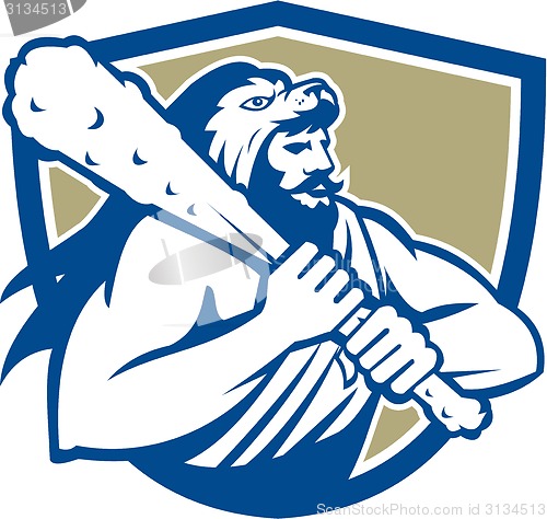 Image of Hercules Lion Skin Wield Club Shield Retro