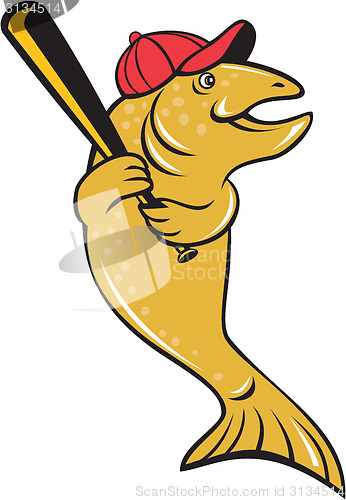Image of Trout Fish Baseball Player Batting Cartoon