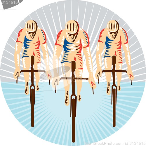 Image of Cyclist Riding Bicycle Cycling Circle Woodcut