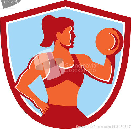 Image of Female Lifting Dumbbell Shield Retro