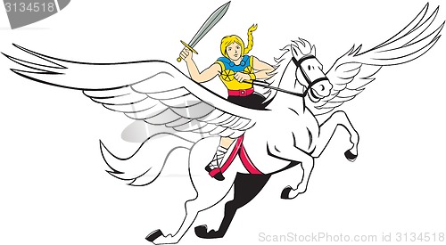 Image of Valkyrie Amazon Warrior Flying Horse Cartoon